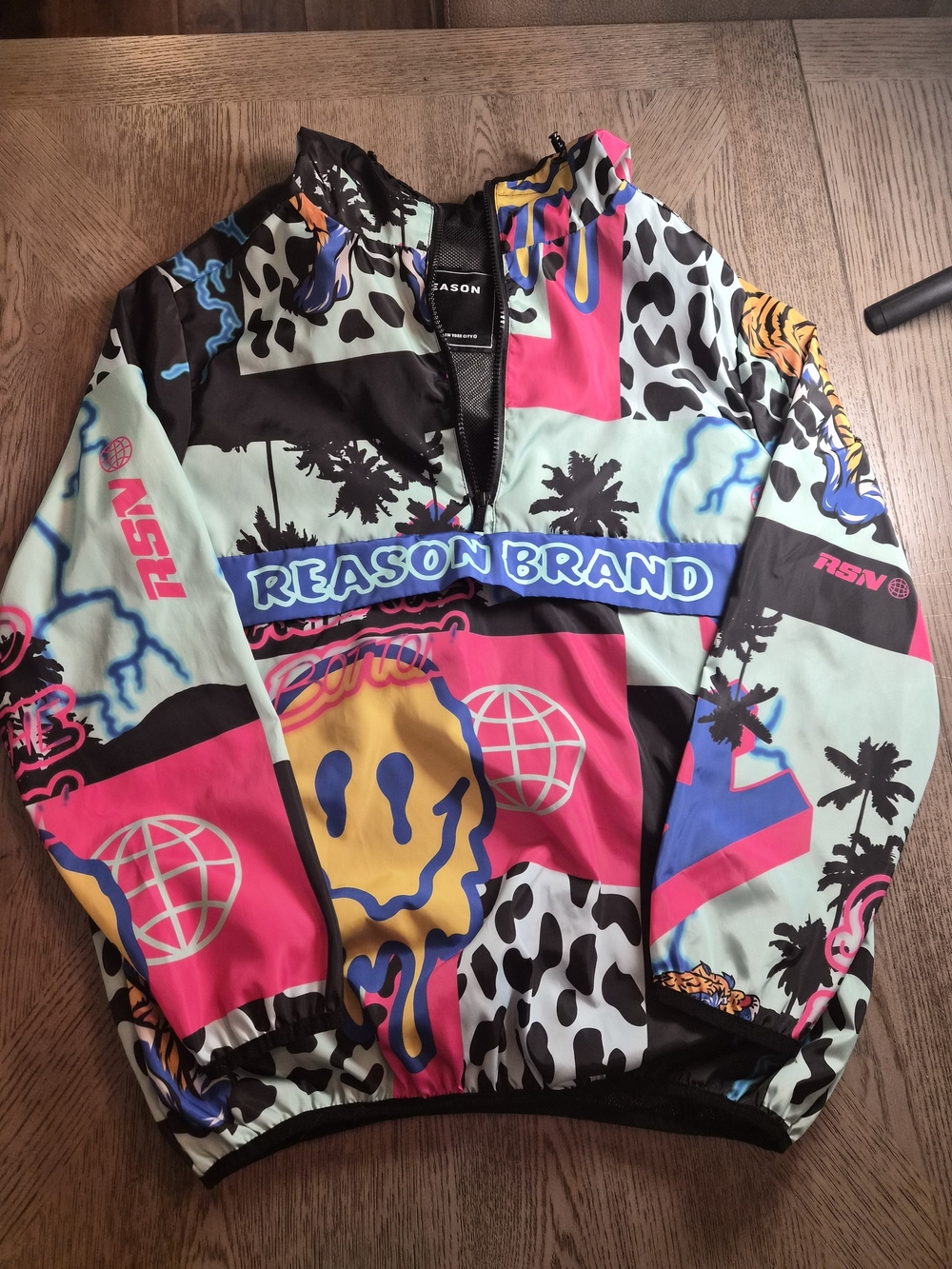 Reason Colorblock Graphic Windbreaker Jacket - Pink, Blue, Yellow, Black